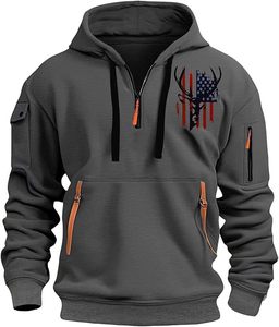 Sudadera táctica para hombre, sudadera con cremallera de cuarto sólido, Sudadera con capucha, bolsillos, entrenamiento, correr, tejido de lana hecho activo, industria deportiva - Product Image 2
