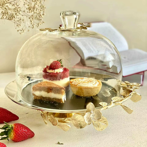 Traditional Metal Cake Stand With Glass Dome Perfect For Elegant Serving Of Cakes Pastries And Baked Goods - Product Image 1