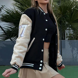 Vente chaude dernier noir/Beige femmes surdimensionné tricoté respirant Varsity Baseball veste récolte laine Letterman veste - Product Image 1