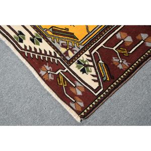 4.2x7.3 ft Vintage Area Rug, <b>Brown</b> Yellow Turkish Ikat <b>Wool</b> Rug - Product Image 5