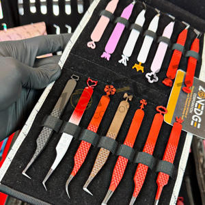 Pinzas para Extensión de Pestañas con Punta de Fibra, Venta Caliente, con Nuevos Diseños de Mango Personalizados, Mango con Agarre de Color Diamante - Product Image 3