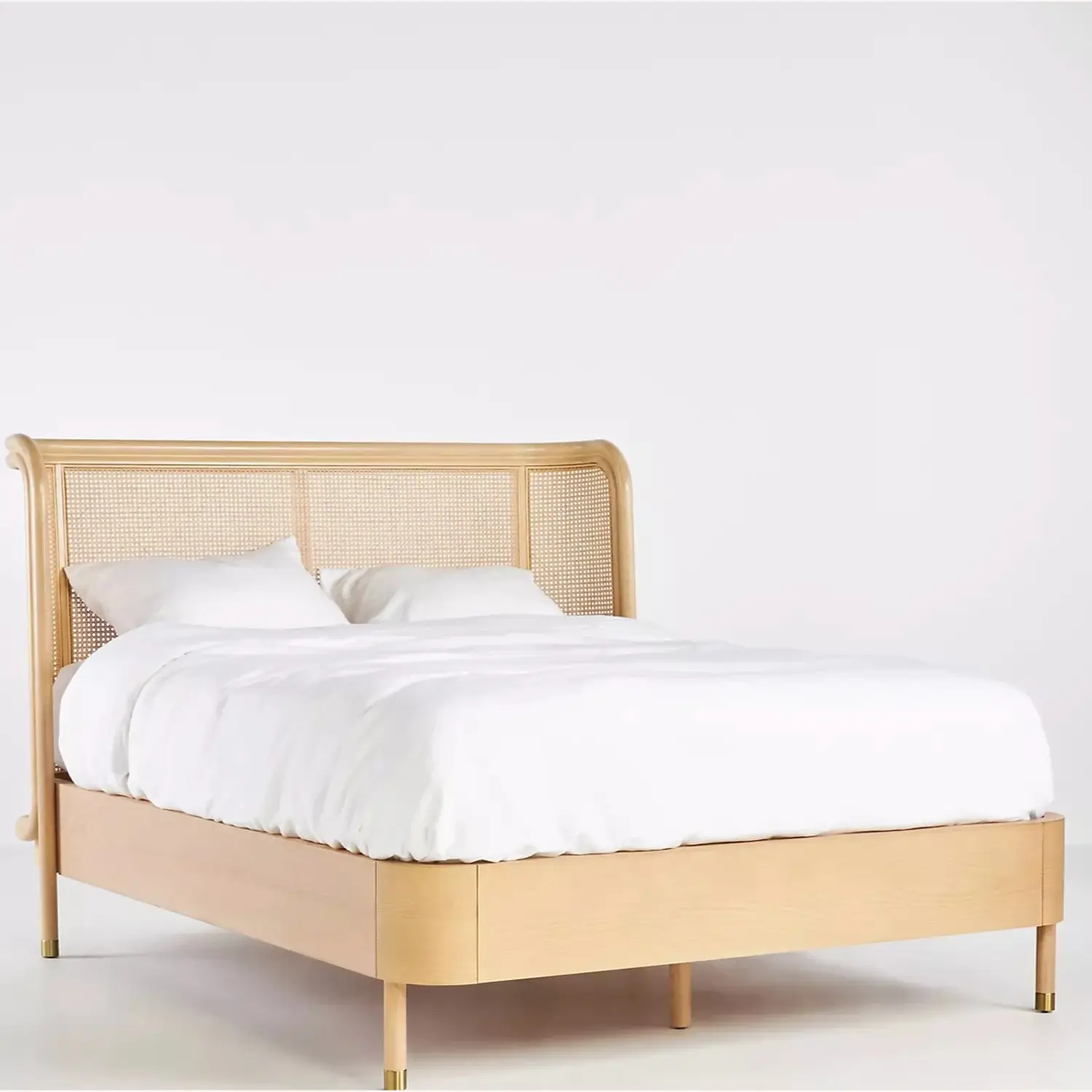 Твердый деревянный каркас кровати с изголовьем плетеная мебель из ротанга для спальни