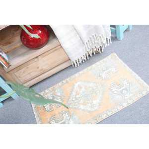 Tapis turc en laine 1,5x2,5 pi, orange, patchwork Ikat, avec envers en latex, écologique, traditionnel, vintage, pour la maison et la salle à manger - Product Image 2