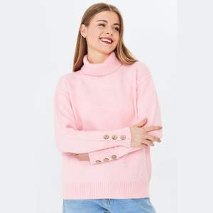Suéter de punto de invierno detallado con botones de cuello alto para mujer Suéter transpirable cómodo y elegante Servicio ODM/OEM - Product Image 1