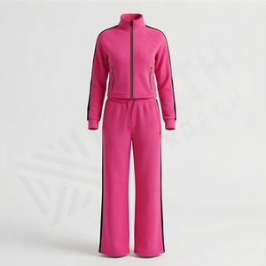 Ensemble de survêtement deux pièces de haute qualité pour femmes, fermeture éclair, col montant, logo personnalisé, sweat-shirt tendance, streetwear, tenue de sport haut de gamme - Product Image 1