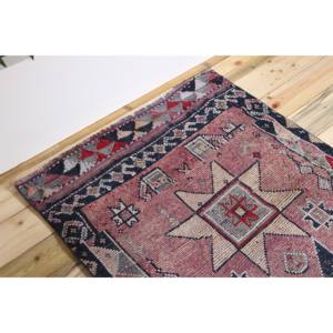 Alfombra Turca Vintage de 3.3x9.4 pies, Alfombra de Pasillo, Alfombra de Lana Geométrica Morada y Rosa - Product Image 5