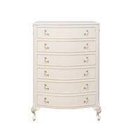 Cofre de tablero de MDF mixto de caoba sólida de estilo francés antiguo europeo, tocador de 6 cajones, juego de dormitorio de almacenamiento de Color blanco tallado a mano
