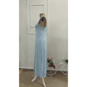 Women's Off-Shoulder Long <b>Viscose</b> <b>Dress</b> with Buckle Detail and Slit at the Back, 36722 - Blue - Product Image 6