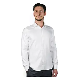 Men shirt in 100% high quality double twisted cotton white twill following the Made in Italy tradition export