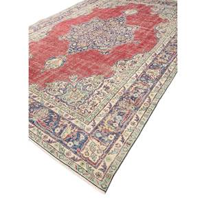 Alfombra Vintage de Lana 9x12 Roja y Naranja, Anudada a Mano, con Diseño de Medallón Abstracto Rectangular, para Pasillo, Entrada, Sala de Estar - Product Image 2