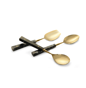 Couverts en laiton de style occidental Cuillère à dîner ronde faite à la main Manche en résine blanche Ensemble de couverts chic pour échantillon gratuit - Product Image 2