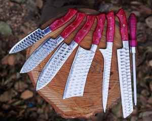 Juego de Cuchillos de Chef de Acero con Alto Contenido de Carbono, 7 Piezas, Hechos a Mano, con Mango de Madera, para Uso en Restaurantes, Incluye Bolsa de Cuero, Cuchillos para Cortar Carne - Product Image 4