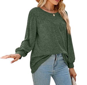 Camiseta de Manga Larga con Cuello en V Informal de Talla Grande para Mujer, de Alta Calidad al por Mayor, 100% Algodón, Tejido de Punto, Transpirable, de Secado Rápido, Bordada - Product Image 6