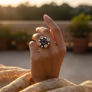 "Women's Trendy Gold-Plated 925 Silver Geometric <b>Statement</b> <b>Ring</b>-Gift for Any Occasion" - Product Image 1