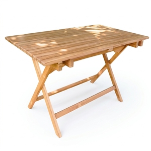 Outdoor Solid Teak Wood <b>Folding</b> <b>Dining</b> <b>Table</b> Rectangular Slatted Top Cross X Leg Patio Garden Setup Art Design Decor <b>Table</b> - Product Image 1