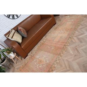 Vintage <b>Runner</b> <b>Rug</b> 3x11.2 ft, Orange Striped Turkish Wool <b>Rug</b> - Product Image 3