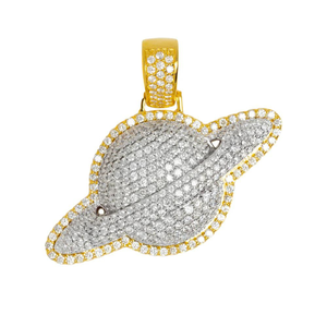 Pendentif Saturne Hip Hop en Argent Sterling 925 Luxueux Plaqué Or 14K avec Moissanite VVS – Excellent Cadeau pour Hommes et Femmes - Product Image 3