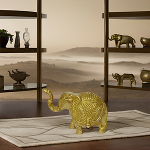 Statues d'éléphant en laiton Art déco faites à la main Trunk Up Figurine porte-bonheur pour la décoration intérieure et les cadeaux Pièce maîtresse à motif animal - Product Image 5