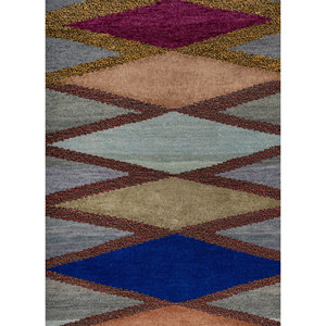 Freedom Manchaha Blue Geometric Pattern Hand Knotted Wool & Bamboo Silk Rugs for Entryway Hallway or Bedroom-LES-8095 - Product Image 3