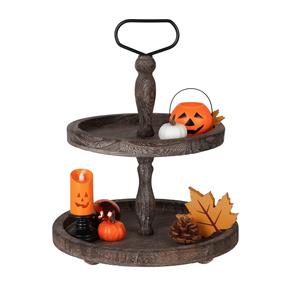 Plateau rustique en bois à 2 niveaux, décor de table de cuisine de ferme ronde plateau de service, nourriture Fruits Cupcake affichage café Bar maison - Product Image 1