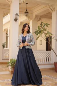 Latest Designer Outfit Attractive Chinnon Lehenga Choli &amp; Koti With Chain Attached and Hexagon Tussels &amp; Dori Work Woman Fashion - Product Image 4