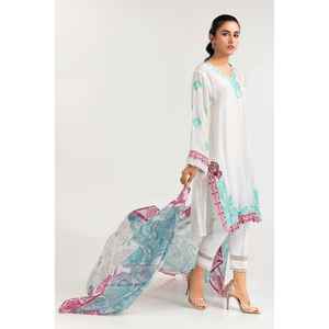 Conjunto de 2 piezas de salwar kameez de algodón blanco bordado con red Khadi y tela lawn, camisa suave cosida y dupatta para ropa étnica - Product Image 3