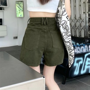 กางเกงยีนส์ขาสั้นสีเขียวย้อนยุคสำหรับผู้หญิงกางเกงขาสั้นเอวสูงสไตล์เกาหลีแบบใหม่สำหรับฤดูร้อน - Product Image 3