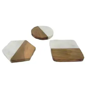 Posavasos redondo de bambú personalizado, posavasos de madera de alta calidad para el hogar, empalme de mármol
