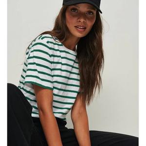 Camiseta personalizable de manga corta de primavera y verano para mujer, nueva tendencia de moda con estampado de rayas holgado, estilo informal transpirable - Product Image 3