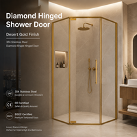 Porte de douche encadrée en verre trempé, avec système d'entrée d'angle pivotant en diamant et ouverture battante, pour la rénovation de salles de bain d'hôtels modernes