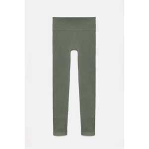 Leggings Deportivos Delgados de Cintura Alta con Canalé Color Caqui - Product Image 6