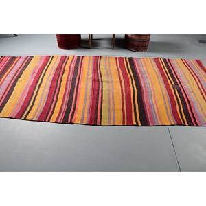 Tapis Kilim turc vintage 4 pieds X 10,7 pieds Beige tissage plat Jacquard couloir Rectangle motif laine Latex pour décor de chambre de voiture - Product Image 3