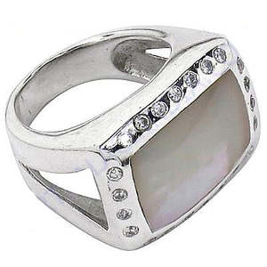 Anillo de Mujer con Diseño de Número Moderno, Chapado en Rodio sobre Oro Blanco con Detalles de Circonita Cúbica - Product Image 1