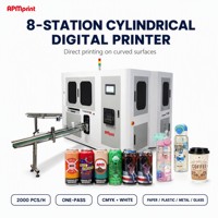 Impresora de Inyección de Tinta Cilíndrica de 8 Estaciones APM-DPR8-110, Máquina de Impresión Directa de Alta Velocidad en una Sola Pasada, 2000 Piezas/H para Botellas, Tazas y Latas