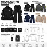 Conjunto Deportivo Personalizado Reflectante para Hombre, 320GSM, Poliéster, Sudadera con Cremallera y Pantalones Jogger, Dos Piezas, Fabricante OEM de Ropa Deportiva