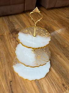 Base para Pastel de Resina Epoxi de Lujo con Diseño Geométrico, Vajilla Decorativa - Product Image 3