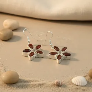 Pendientes de Coral con Forma de Flor, Aleación de Plata Tibetana, Joyería Vintage para Mujer, Engaste con Bisel - Product Image 2