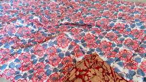 <b>Floral</b> Block Print Organic Cotton Razai <b>Quilted</b> Reversible Blanket - Product Image 6