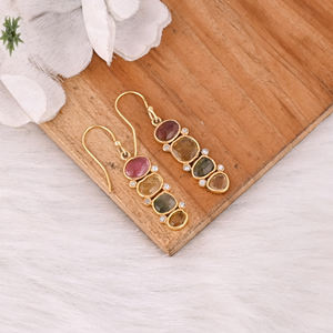 Pendientes de Mujer con Turmalina Natural, Piedra de Nacimiento, Regalo, Joyería Hecha a Mano, Chapado en Oro, Plata de Ley 925 - Product Image 3