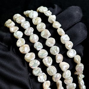 Perles de culture d'eau douce baroques naturelles, perles de forme ronde, blanches, 9-10 mm, Keshi, authentiques, de haute qualité, perles de forme ronde, 15 pouces - Product Image 2