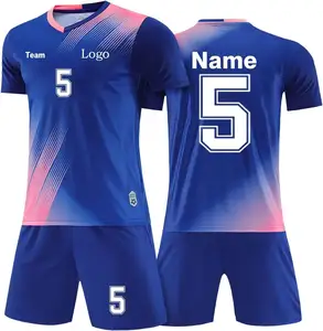Grosir Global pemasok kain desain pakaian sepak bola pria seragam khusus kualitas tinggi kit latihan set lengkap jersey sepak bola biru