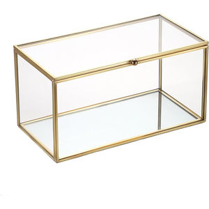 Vintage Rectangular Gold Glass Jewelry Box Home Decor Clear Vanity Organizer <b>Perfume</b> Box With Lid Birthday Gift <b>For</b> <b>Girls</b> Women - Product Image 1