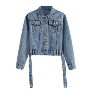 Veste en jean vintage réversible pour femme brodée, vêtements d'extérieur basiques lavés, manteau en jean inspiré par bouton unique pour le printemps et l'hiver - Product Image 1