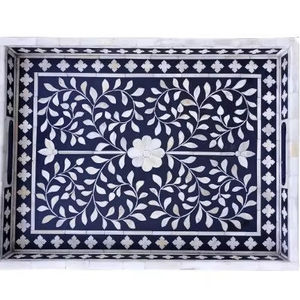 NATURAL CRAFT MEILLEUR DESGIN BONE INLAY TRAY AVEC Motifs floraux Couleurs Bone Inlay Plateau de service - Product Image 6