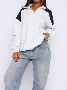 Vêtements pour femmes sweat automne et hiver haut tricoté à manches longues ample décontracté couleur contrastée à capuche OEM - Product Image 3