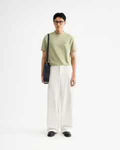 T-shirt en tricot à manches courtes pour homme, col rond, détail en ruban, coupe classique, coton doux, confortable, formel, écologique, respirant - Product Image 3