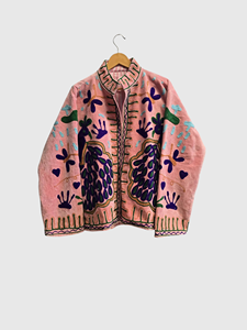 Chaqueta de Terciopelo con Bordado Floral de Manga Larga y Cuello Mao para Mujer, Talla Grande, Ropa de Otoño - Product Image 1