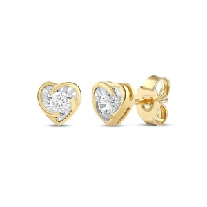 Pendientes de tuerca solitarios con diamante de corte redondo Reflections Heart, diamante cultivado en laboratorio de 0.13 ct en oro macizo de 10K, para bodas y fiestas. - Product Image 2