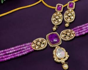 Beautiful Gold Plated Polki <b>Kundan</b> Necklace Set Earrings Fashion Brass Jewellery for Weddings Parties for Anniversary Occasions - Product Image 2