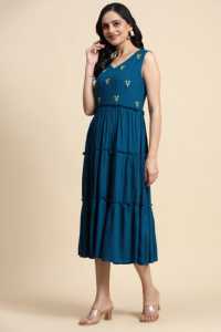 Robe midi respirante anti-rides pour femmes Trendmalls, manches 3/4, rayonne, style formel, motif uni, teinture unie, taille naturelle - Product Image 3